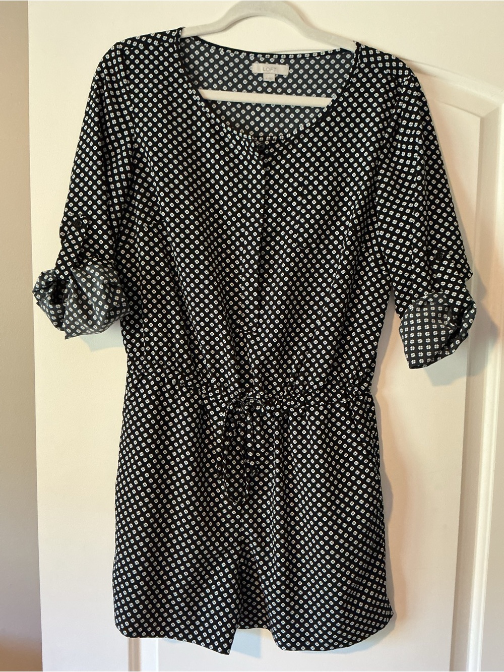 Loft Black Printed Tie-Waist Women's Romper